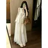 Elegante y único vestido gris de manga corta con cuello para mujer, estilo francés-coreano de verano, entallado en la cintura, adelgazante, elegante vestido largo