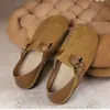 Marca Bai Zhen He talla rota suela blanda Birkenstock modelo 2026 pantuflas pedal de pie punta redonda zapatos individuales zapatos planos Birkenstock talla grande frijol
