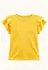 Camiseta de manga corta de color liso para niña, nueva de verano, personalizada para comercio transfronterizo, top con volantes de cuello redondo estilo coreano, camisa versátil de manga corta