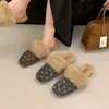 Birkenstock Francés Nuevo Estilo Perezoso Peludo Zapatillas de Pelo Ondulado Punta Cerrada 2026 Zapatillas de Algodón Otoño Invierno
