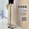 Pantalones de Lino Seda Hielo de Pierna Ancha para Mujer, Estilo Delgado de Verano, Transpirables de Lyocell Tencel, Adelgazantes, con Caída, Pantalones Casuales Estilo Old Money