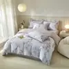 Juego de cuatro piezas de ropa de cama para dormitorio de tela cepillada ecológica 100% algodón con estampado de estilo pastoral, funda de edredón 100% algodón, juego de tres piezas de alta estética para dormitorio