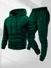 Traje deportivo casual para hombre, conjunto de dos piezas con sudadera con capucha y pantalones de chándal, estilo primavera y otoño, color liso, chaqueta de mezcla de algodón engrosada