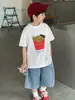 Camiseta de Verano Nueva Moda Tongku 2026 para Niños Mayores con Estampado de Papas Fritas, Camiseta Versátil de Algodón con Cuello Redondo y Mangas Cortas para Niños