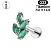 Amazon Aleación de Titanio Zirconia Incrustada Labio Uña Venta al por Mayor Simple Hoja Marquise Fondo Plano Anillo para Labio Espiral Joyería para Piercing