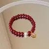 Pulsera de Cinnabario Año Nuevo de Vida Pulsera con Colgante de Flor Rica Joyería China Vintage con Cuentas para Mujer Arena Dorada Púrpura