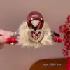 2026 Nuevo Estilo Pinza para el Cabello con Lazo Grande de Terciopelo Rojo, Accesorio para el Cabello para Niñas, Tocado de Princesa Nupcial de Borla de Alta Gama