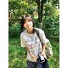 Selección de camiseta de manga corta estampada en blanco y negro, ropa superior, camiseta de algodón puro, camiseta de manga corta, temperamento estilo Hong Kong para mujer, verano fresco