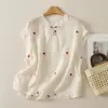 Top de algodón y lino estilo chino para mujer, versión fina de verano, cuello mao, diseño abotonado, camisa retro, nuevo estilo chino, corte holgado, blusa bordada de algodón y lino