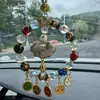 Pingente de carro colorido estilo templo com cristal e vidro de cinco cores, cadeado da paz em brocado Song, decoração de carro, amuleto da sorte