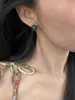 Argola Nova de Prata S925 com Pedra Ágata Verde Chinesa Redonda Moda de Luxo Leve Nicho Argolas de Alta Qualidade Lançamento 2024