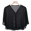Saia externa feminina de verão em chiffon xale pequeno, colete curto solto, casaco cardigan fino de chiffon com proteção solar
