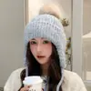 Sombrero de punto con pompón estilo coreano para otoño e invierno, protección para las orejas, estilo nuevo, a prueba de frío y cálido, para circunferencia de cabeza grande, hace que la cara se vea pequeña, sombrero de lana