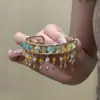 Pulsera Abierta con Borla de Vidrio Acrílico Estilo Étnico Retro Elegante Nicho Pulsera Lujo Accesible Joyería de Mano de Gama Alta para Mujeres