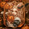 Placa de Madeira de Coelho Menina Halloween Retrô Decoração de Abóbora Morcego Estilo Country Americano Artesanato Lembrança