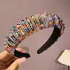 Faixa de Cabelo Esponja com Contas Retrô Europeia e Americana, Tiara de Cabelo de Cristal Feita à Mão Barroca, Adorno de Cabeça Grande de Cano Alto para Mulheres, Acessório de Cabelo Elegante para Senhoras