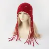 Gorro Rojo para Mujer, Estilo Étnico con Bordado, Gorro de Moda con Orejeras de Borlas, Engrosado para Abrigo, Gorro que Adelgaza el Rostro