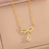 [Set] Collar con Lazo Dulce y Amor Pendientes Set Collar de Circonita Clavícula Fresca y de Alta Gama para Mujer
