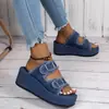 Sandalias de mezclilla tipo slip-on de talla grande con hebilla para mujer, para uso exterior en verano, nuevas pantuflas de suela gruesa 2024