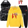 Comércio Exterior Outono e Inverno Conjunto de Três Peças de Moletom com Capuz, Calça de Moletom e Colete de Algodão Masculino e Feminino para Casais Roupa Casual com Forro de Lã