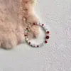 "Maquillaje Rojo para Ti" Nuevo Estilo Chino Pulsera de Ojo de Gato con Perlas Diseño de Nicho Femenino Retro Exquisito Pulsera Blanca Femenina
