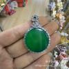 Collar Colgante de Gota de Agua Incrustada de Calcedonia Natural Cloisonné Plata 925 Cabujón de Ágata Verde Alto Hielo Cadena de Suéter de Jade