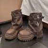 Botas Martin de moda con tacón grueso para mujer, nueva colección otoño/invierno, casuales y versátiles, perfectas para usar al aire libre, que realzan la altura, botas cortas, botines pequeños de cuero