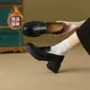 Versión de Piel de Oveja ~ Mocasines de Punta Redonda con Tacón Grueso y Suela Gruesa para Mujer, Zapatos de Vestir Británicos sin Cordones, Zapatos Pequeños de Cuero Versátiles con Tacón Grueso