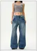 Jeans Lavados Retro Americanos con Remaches Rayo para Hombres y Mujeres Pantalones Largos Casuales Rectos Sueltos Retro Desgastados Street
