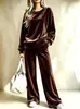 2026 Europeo y Americano Transfronterizo Otoño e Invierno Nuevo Estilo Terciopelo Holgado Casual Pantalones de Pierna Ancha Traje de Moda Conjunto de Dos Piezas Ropa para Mujer
