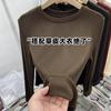 Camada Base Cinza Outono e Inverno Gola Redonda Manga Longa Camiseta para Mulheres, Top Elegante de Corte Justo para Usar por Baixo A7599