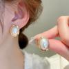 Pendientes de flores con gotas de aceite blanco y aguja de plata, elegantes y nuevos, de Corea del Sur, ligeros, lujosos y de alta calidad.