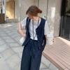 2025 Nuevo Estilo de Verano Camisa de Mezclilla Azul Retro Lavada Traje de Pantalón Versátil Casual de Primavera para Mujer