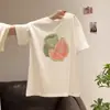 Camiseta Blanca de Algodón Puro de Manga Corta con Estampado, Estilo Coreano de Verano 2026, Moderna, Versátil, Adelgazante, Corte Holgado y Juvenil