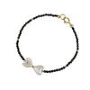 Pulsera de amor con forma de estrella y lazo de espinela negra de colores, estilo de lujo ligero, pulsera de perlas de agua dulce para mujer