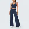 Conjunto deportivo de yoga para mujer, top sin mangas de color block con cuello en U de tela cepillada estilo europeo y americano, pantalones de yoga ajustados, pantalones de pierna ancha acampanados de cintura alta