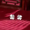 Pendientes de Trébol de Cuatro Hojas Color Oro Rosa Estilo Coreano, Pendientes de Plata Pura 925 Dorados, Pendientes Color Dorado Simples y de Alta Gama, Joyería de Plata para Mujeres