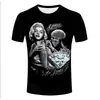 Moda Masculina Casual Cráneo Blanco y Negro 3D Pareja Impresión Digital 3D Camiseta Holgada para Hombres y Mujeres Mangas Cortas