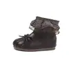 Botas Curtas de Inverno para Meninas, Novo Estilo, Babados, Renda, Xadrez, Princesa, Solado Macio, Antiderrapante, Laço, Versátil, Botas Pequenas de Couro