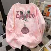 Sudadera de Estilo Perezoso Retro Americano con Letra de Rosa y Cuello Redondo para Mujer, Jersey 2025 Tie-Dye Rosa Holgado de Manga Larga