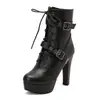 Suministro de comercio exterior de AliExpress: Botines de plataforma de tacón alto con hebilla de cinturón estilo europeo y americano, botas de mujer otoño/invierno