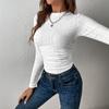 Nova Moda Aliexpress Primavera/Verão 2026 Feminino Simples Versátil Camiseta Estilosa Emagrecedora Slim Fit Manga Longa