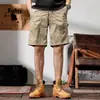 Bermuda Cargo Retrô de Cor Sólida Estilo Americano para Homens, Verão Solta de Perna Reta Marca da Moda Rasgada no Joelho Bermuda Casual