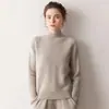 Suéter de Cashmere para Mulheres, Gola Alta Meia-Lua com Borda Enrolada, Novo Estilo Outono e Inverno, Padrão Ondulado, Camada Base de Tricô Ultra-Grossa, Cor Sólida