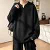 Top de moda extragrande, nueva colección 2026, color liso, capa base holgada, camiseta de manga larga para hombre, cuello en V, colección de otoño, tejido texturizado