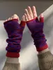 Nuevos guantes de punto sin dedos de bloques de color a rayas 2022 para mujer, calentadores de brazos de punto cálidos de invierno