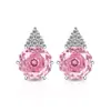 Pendientes de Corte Rosa Más Vendidos en Tiktok y Xiaohongshu Moda Simple Deslumbrantes Pendientes de Diamante de Alto Carbono Joyería Transmisión en Vivo Venta al por Mayor de una Pieza