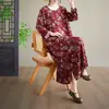 Vestido Longo Estampado Estilo Artístico Novo Primavera e Outono, Gola Redonda, Tamanho Grande Feminino, Algodão Puro, Vestido Longo