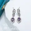 Estilo de Corte Francés Superior Pendientes de Plata de Ley S925 con Aguja de Circonita Verde Oliva Pendientes Morados de Diseño de Lujo Ligero de Nicho