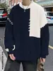 Andrei Otoño e Invierno Ropa de Punto Perezosa para Hombre de Manga Larga Estilo Coreano Ropa de Punto Bloque de Color Simple Holgada Cálida